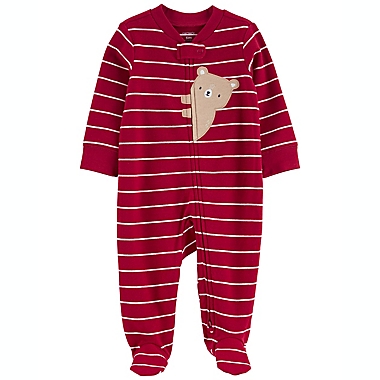 carter&#39;s&reg; Size 3M Stripe Bear 2-Way Zip Cotton Sleep &amp; Play in Red. View a larger version of this product image.