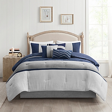 Madison Park Palisades 7-Piece Reversible Queen Comforter Set in Blue. View a larger version of this product image.