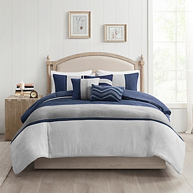 Madison Park Palisades Reversible Full/Queen Duvet Cover Set in Blue. View a larger version of this product image.