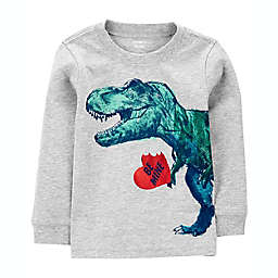 carter's® Valentine's Day Dinosaur Long Sleeve Jersey T-Shirt in Heather
