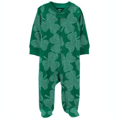 carter&#39;s&reg; Newborn Clover 2-Way Zip Sleep &amp; Play Footed Pajamas in Green. View a larger version of this product image.