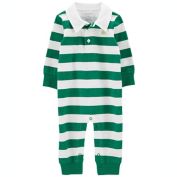 carter's&reg; Size 12M St. Patrick's Day Striped Rugby Rugby Coverall in Green