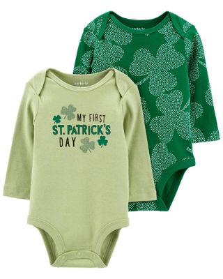 carter's&reg; First St. Patrick's Day 2-Pack Long Sleeve Bodysuits