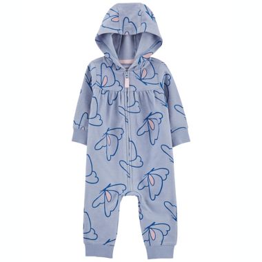 carter's&reg; Butterfly Hooded Zip-Up Jumpsuit in Blue. View a larger version of this product image.