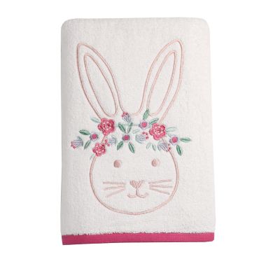 ever &amp; ever&trade; Bunny Embroidered Bath Towel in White/Rose. View a larger version of this product image.