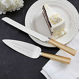 Elegant Couple Engraved Cake Knife and Server in Gold/Silver