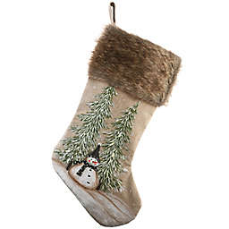 National Tree Company® Alpine 21-Inch Evergreens and Snowman Christmas Stocking in Brown