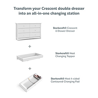 Storkcraft&reg; Crescent 6-Drawer Double Dresser in White. View a larger version of this product image.