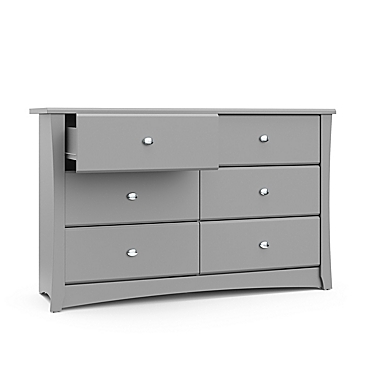 Storkcraft&reg; Crescent 6-Drawer Double Dresser in Pebble Grey. View a larger version of this product image.