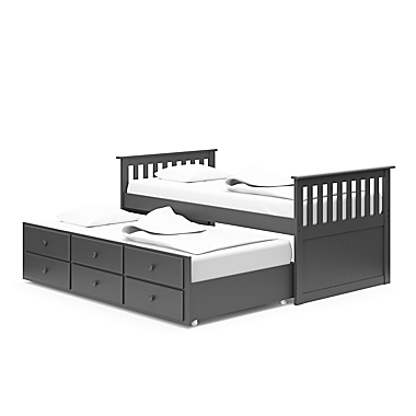 Storkcraft Kids Marco Island Twin Captain&#39;s Bed with Trundle and Drawers in Gray. View a larger version of this product image.