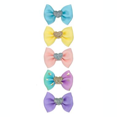 Khristie&reg; Size 0-6M 5-Pack Metallic Heart Bow Hair Clips. View a larger version of this product image.