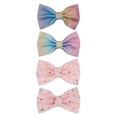 Khristie&reg; Size 0-6M 4-Pack Rainbow and Glitter Bow Hair Clips. View a larger version of this product image.