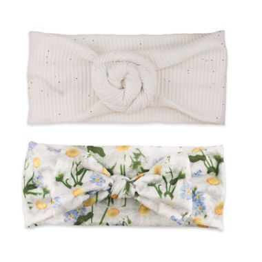 Khristie&reg; Size 0-36M 2-Pack Daisy Bow &amp; Glitter Bun Headwraps in White. View a larger version of this product image.