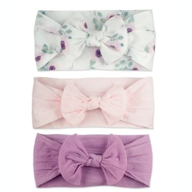 Khristie&reg; 3-Pack Floral &amp; Solid Bow Headwraps in Pink/Purple. View a larger version of this product image.