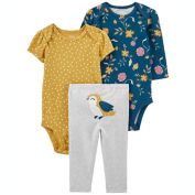 carter's&reg; 3-Piece Floral Bodysuit and Pant Set in Yellow