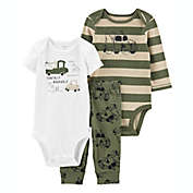carter&#39;s&reg; 3-Piece Trucks Bodysuits and Pant Set in Ivory/Green