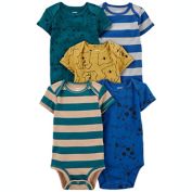 carter's&reg; 5-Pack Stripes Short Sleeve Bodysuits in Green/Multi