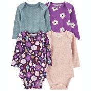 carter's&reg; 4-Pack Long-Sleeve Bodysuits in Purple