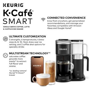 Keurig&reg; K-Cafe&reg; SMART Single-Serve Coffee, Latte & Cappuccino Maker in Black. View a larger version of this product image.