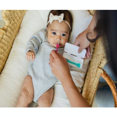 oogiebear&reg; 2-Pack Infant Nose &amp; Ear Cleaner with Case in Raspberry/Seafoam. View a larger version of this product image.