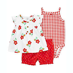 carter's® 3-Piece Floral Dress, Bodysuit, and Short Set in Red