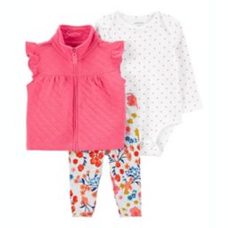 carter's® 3-Piece Bodysuit, Legging, and Vest Set in Pink