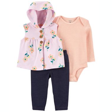 carter's&reg; 3-Piece Floral Vest, Bodysuit, and Denim Legging Set in Purple. View a larger version of this product image.
