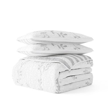 Home Collection Sprouting Vines Striped 3-Piece Reversible Quilt Set. View a larger version of this product image.