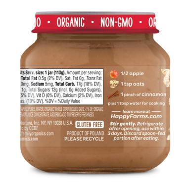 Happy Baby&reg; Organic 4 oz. Stage 2 Apple, Oats and Cinnamon Baby Food Jar. View a larger version of this product image.