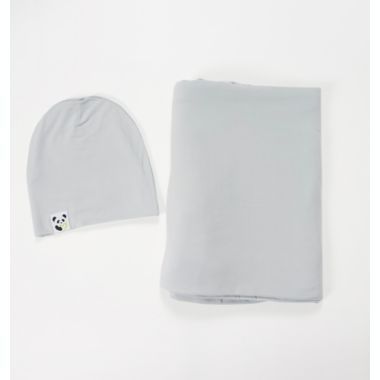 Bellabu Bear Swaddle and Beanie Set in Cloud Grey. View a larger version of this product image.