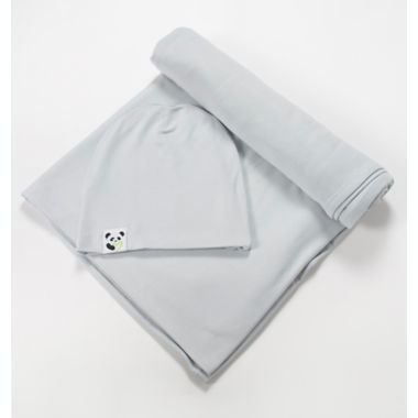 Bellabu Bear Swaddle and Beanie Set in Cloud Grey. View a larger version of this product image.