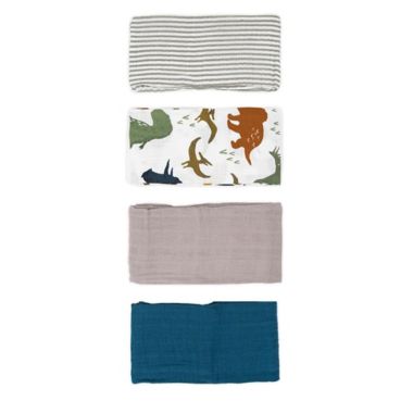 Little Unicorn&reg; 4-Pack Cotton Muslin Squares in Dino Friends. View a larger version of this product image.