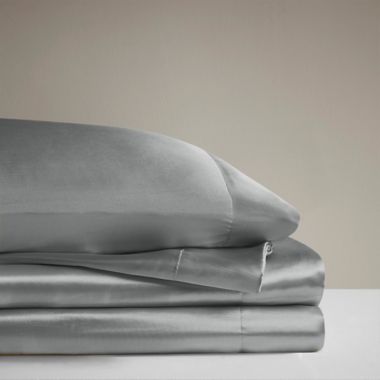 Madison Park Essentials Satin 6-Piece Luxury Queen Sheet Set in Grey. View a larger version of this product image.