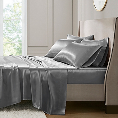 Madison Park Essentials Satin 6-Piece Luxury Queen Sheet Set in Grey. View a larger version of this product image.