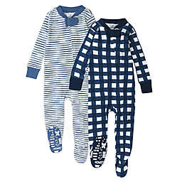 The Honest Company® 2-Pack Plaid Organic Cotton Snug-Fit Footed Pajamas in Navy/White