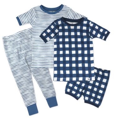 The Honest Company&reg; 4-Piece Plaid Mix &amp; Match PJ Set in Navy/White. View a larger version of this product image.