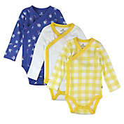 Honest&reg; 3-Pack Organic Cotton Long Sleeve Side Snap Bodysuits in Yellow/Blue
