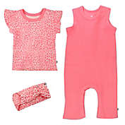Honest&reg; Newborn 3-Piece Cheetah Organic Cotton Romper, Tee, and Headband Set in Pink