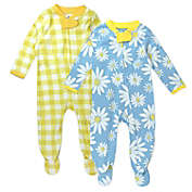 Honest&reg; 2-Pack Buffalo Check/Floral Organic Cotton Sleep &amp; Plays in Yellow