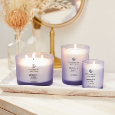 Chesapeake Bay Candle&reg; Mind &amp; Body Serenity + Calm Medium Jar Candle in Dark Purple. View a larger version of this product image.