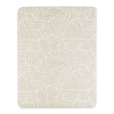 Babyletto Oat Stripe Muslin Midi Crib Sheet in Beige. View a larger version of this product image.