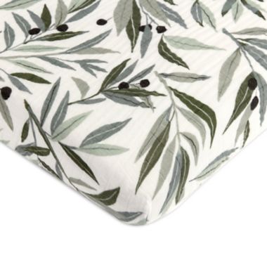Babyletto&reg; Organic Cotton Muslin Mini Crib Sheet in Olive Branch. View a larger version of this product image.