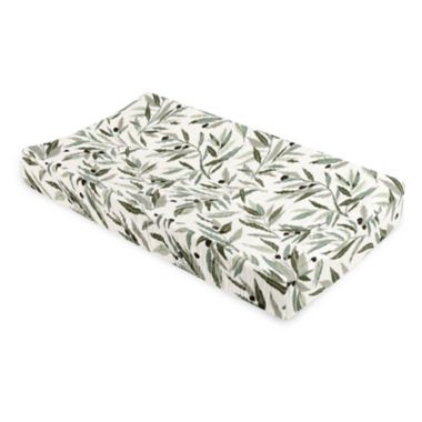 Babyletto Olive Quilted Muslin Changing Pad Cover in Green. View a larger version of this product image.