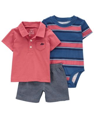 carter's&reg; 3-Piece Polo Little Short Set in Red/Blue
