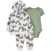 carter's&reg; 3-Piece Monster Truck Cardigan Set in Grey