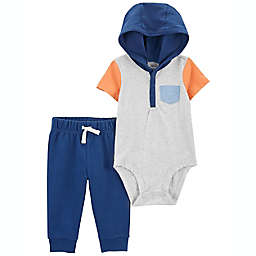 carter's® 2-Piece Colorblock Hooded Bodysuit and Pant Set in Grey