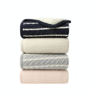 ever &amp; ever&trade; Striped Cable Sherpa Back Blanket in Navy Peacoat. View a larger version of this product image.