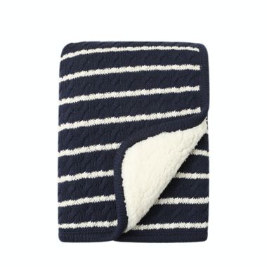ever &amp; ever&trade; Striped Cable Sherpa Back Blanket in Navy Peacoat. View a larger version of this product image.