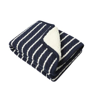 ever &amp; ever&trade; Striped Cable Sherpa Back Blanket in Navy Peacoat. View a larger version of this product image.