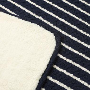 ever &amp; ever&trade; Striped Cable Sherpa Back Blanket in Navy Peacoat. View a larger version of this product image.
